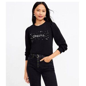LOFT Rhinestone “Cheers” Sweatshirt Women’s Medium Black Dressy Casual Top